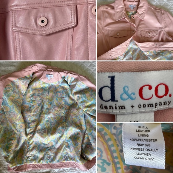 D&Co Genuine Leather Jacket Pink Paisley Lining Womens XL - Picture 6 of 6
